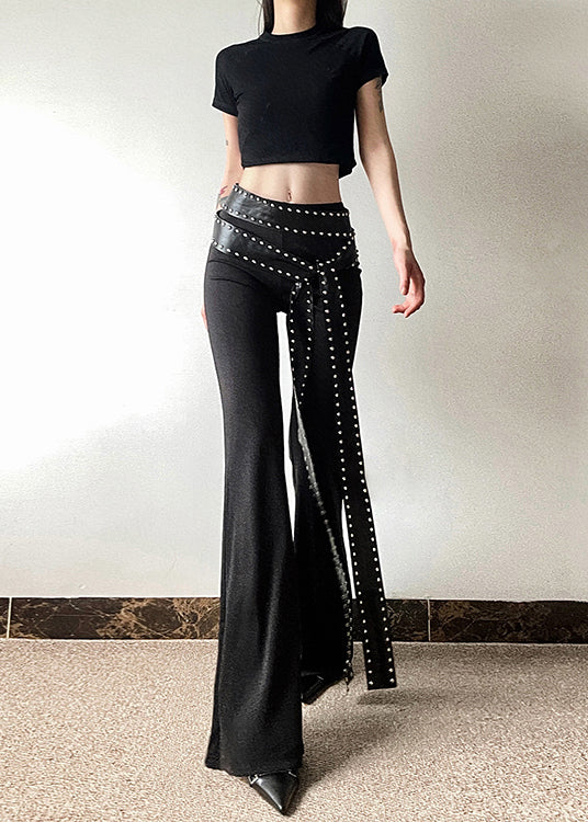 Stylish Black Tummy Control Bell-bottom Trousers Spring YF022