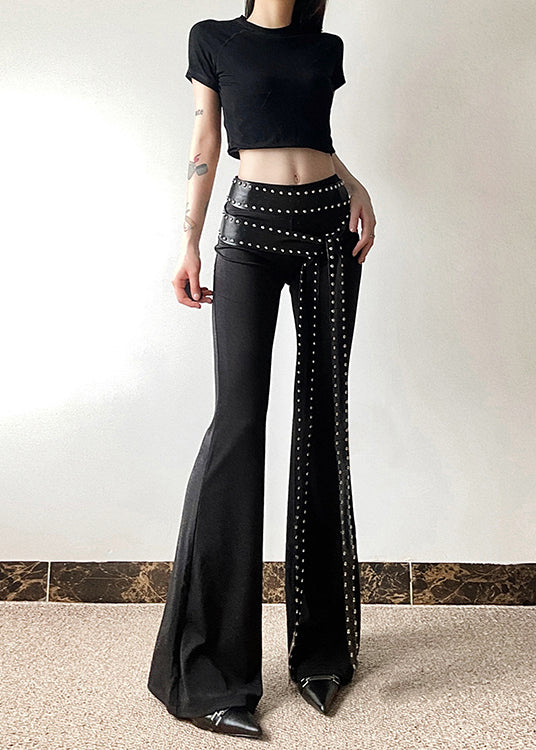 Stylish Black Tummy Control Bell-bottom Trousers Spring YF022
