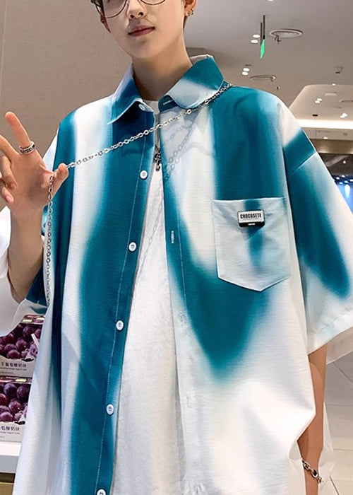 Shirts Stylish Men Pockets Cotton Dye Blackish Half Green Tie