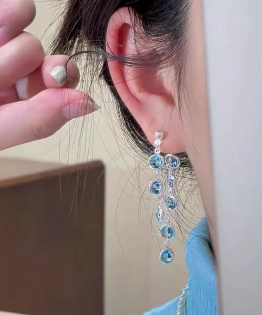 Earrings Alloy Tassel Stylish Blue Drop Crystal