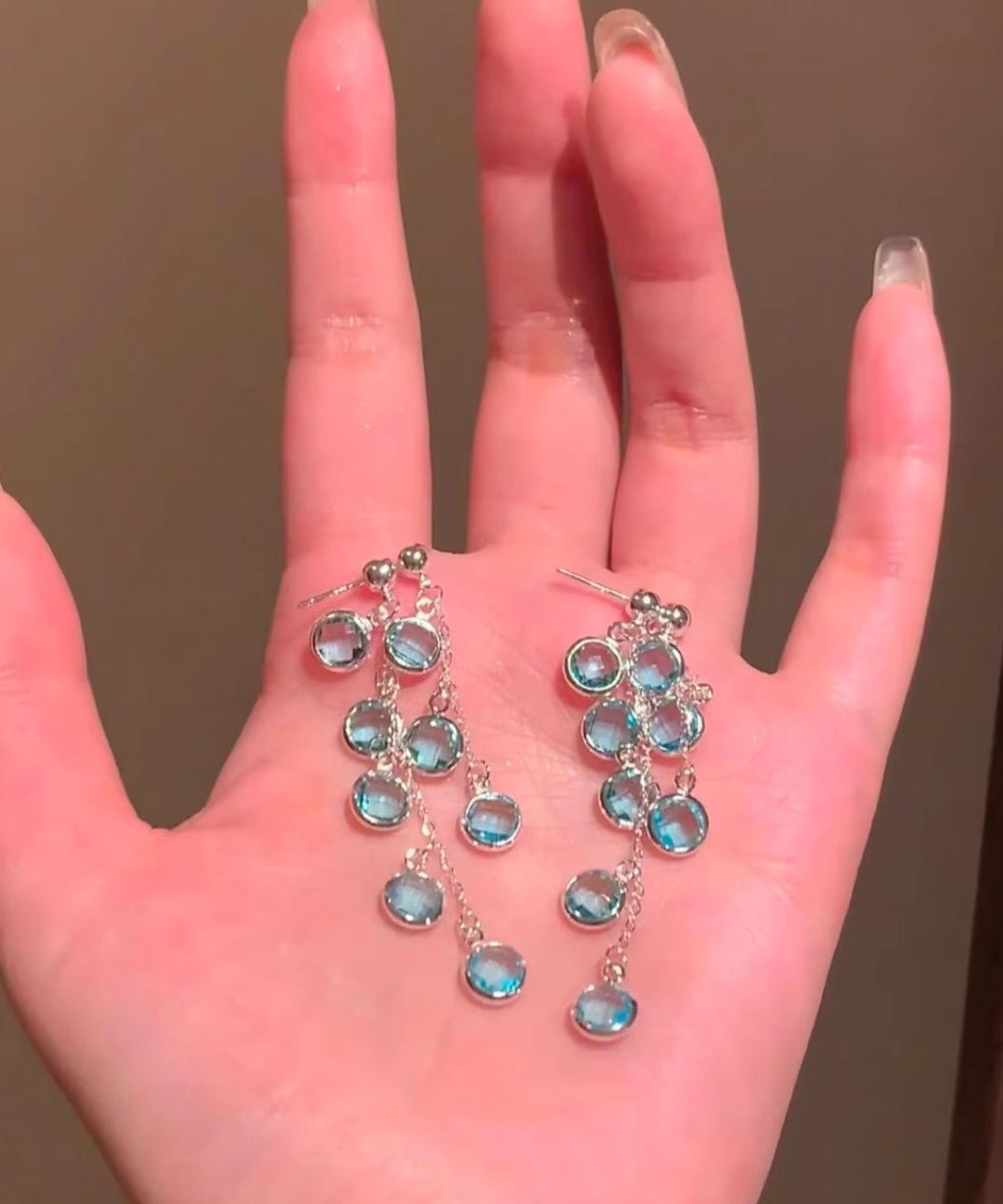 Earrings Alloy Tassel Stylish Blue Drop Crystal