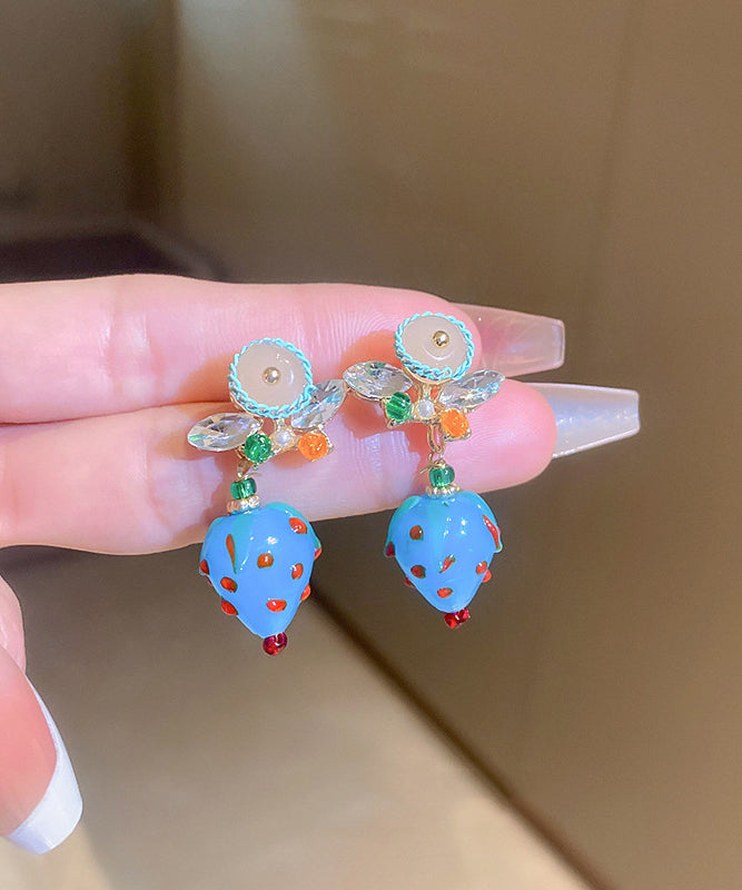 Coloured Zircon Drop Blue Earrings Glaze Strawberry Stylish Alloy