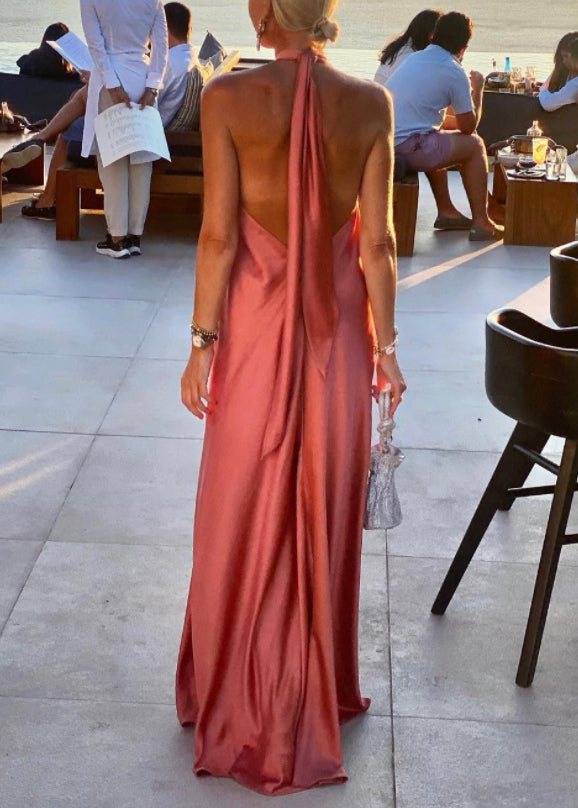 Backless Sleeveless Blue Cotton Stylish Lace Maxi Dresses Up