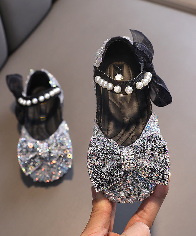 Stylish Blue Strap Pearl Buckle Bow For Flat Shoes Kids