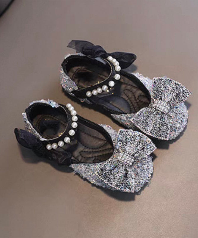 Stylish Blue Strap Pearl Buckle Bow For Flat Shoes Kids