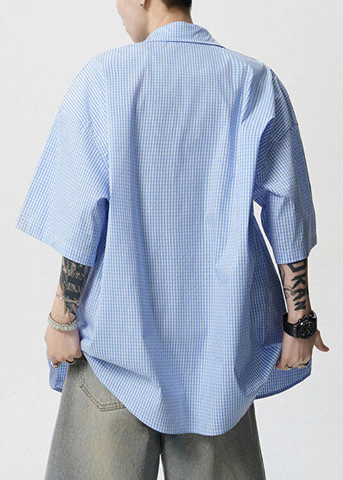 Mens Peter Print Collar Cotton Summer Stylish Pan Blue Shirts