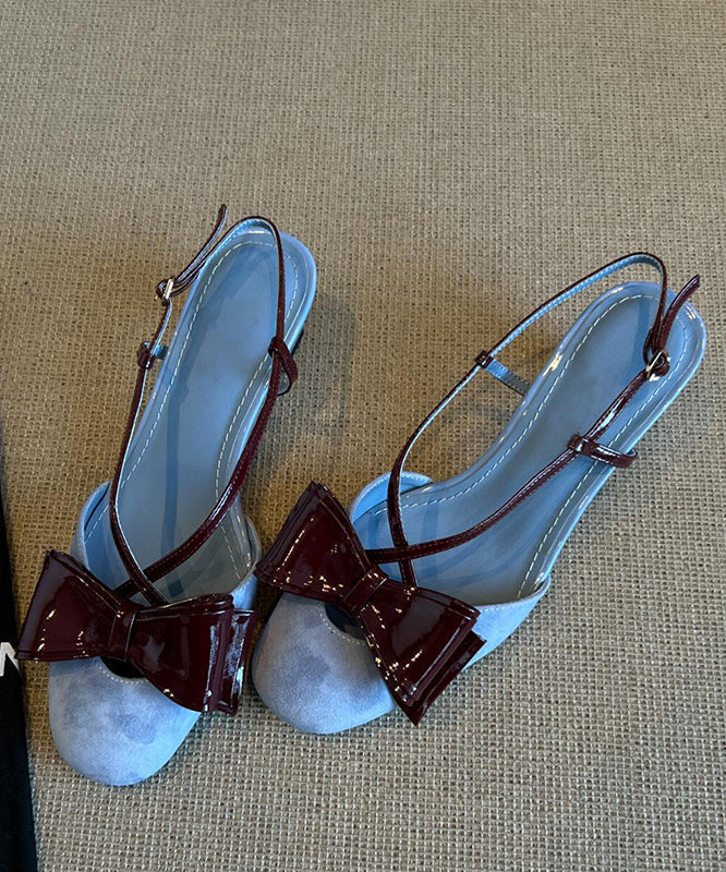 Splicing Cross Bow Sandals Stylish Strap Blue Suede