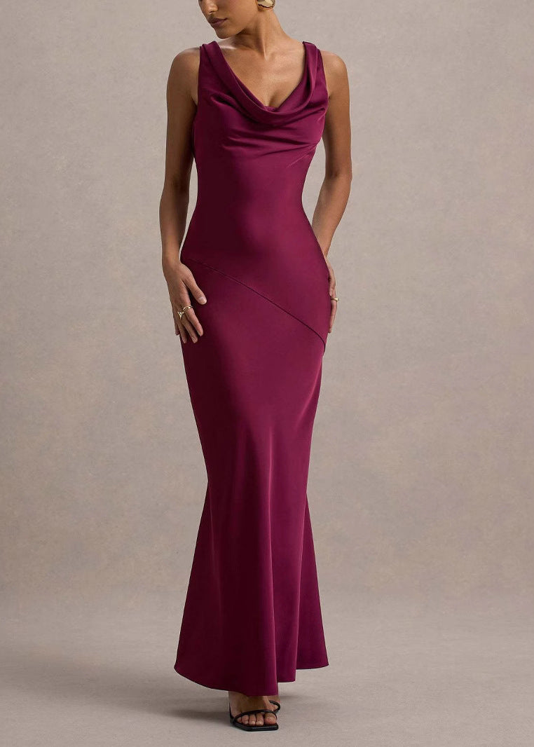 Neck Wraped Party Blue Stylish Backless Turtle Dress