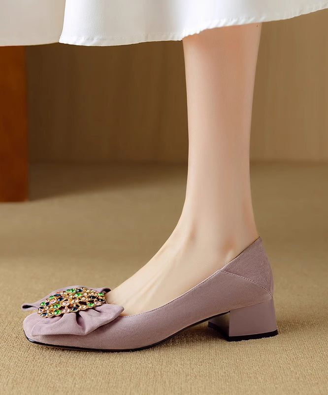 Blue Suede Splicing Loafers Bow Penny Chunky Stylish Zircon