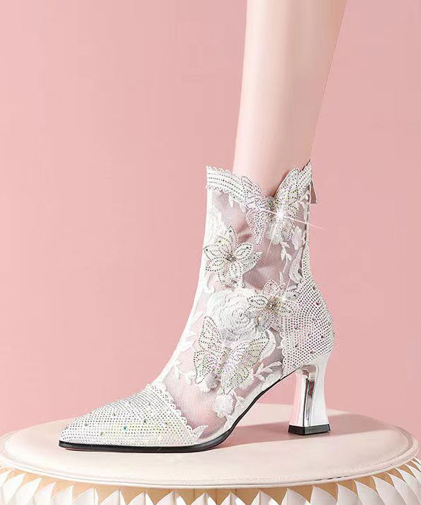 Stylish Butterfly Zircon Splicing Hollow Out High Heel Boots Pink CZ1008