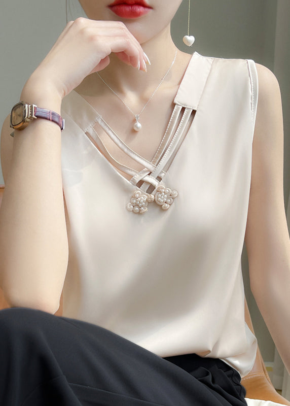 Champagne Solid Stylish Silk Bead Color Summer Nail Tank