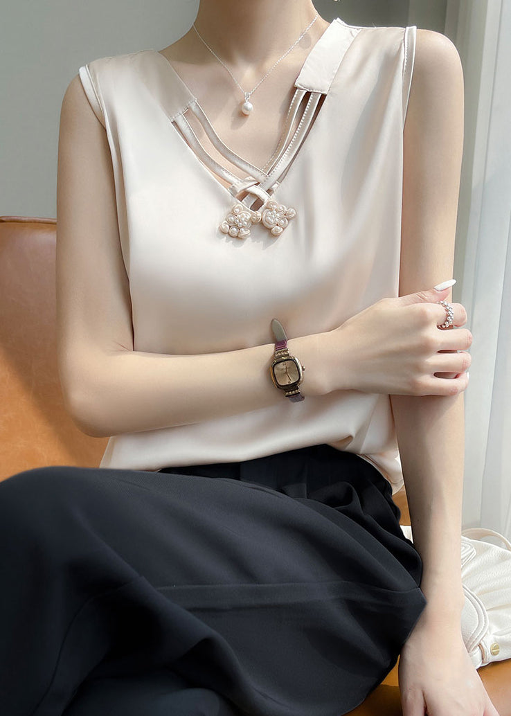 Champagne Solid Stylish Silk Bead Color Summer Nail Tank