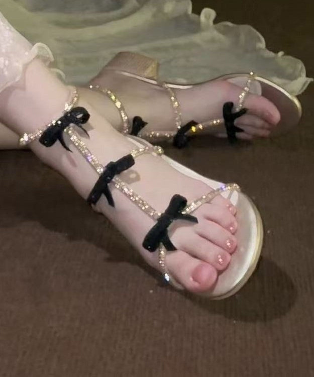 Bow Zircon Toe Peep Chunky Stylish Sandals Heel