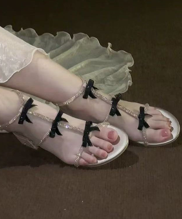 Bow Zircon Toe Peep Chunky Stylish Sandals Heel