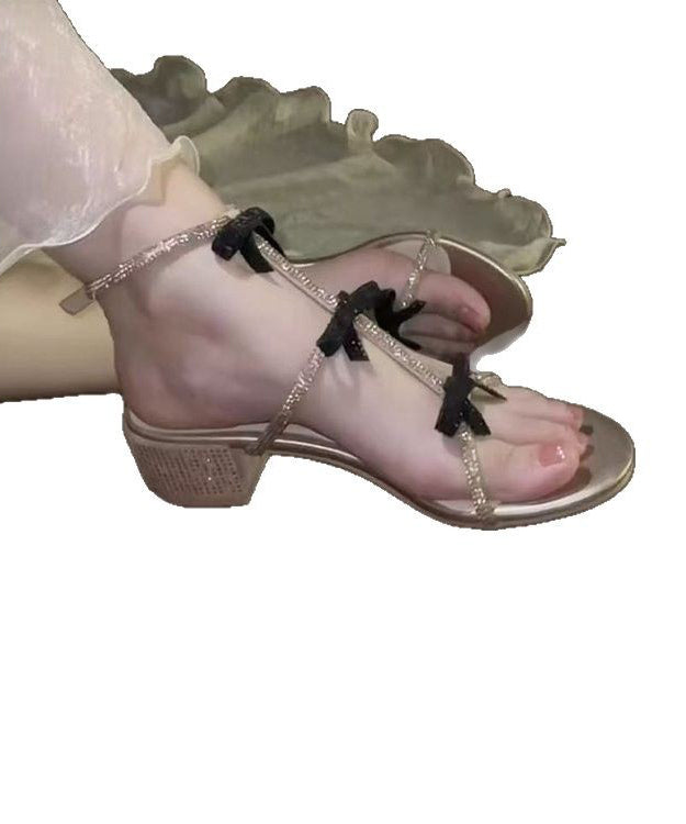 Bow Zircon Toe Peep Chunky Stylish Sandals Heel