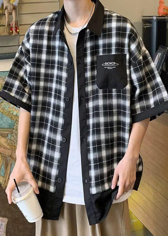 Coffee Cotton Men Shirts Summer Plaid Stylish Button
