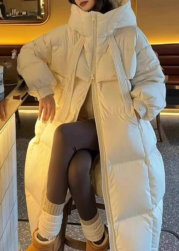 Stylish Coffee Zip Up Pockets Duck Down Puffer Hooded Coat Winter TD034