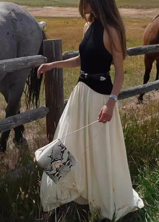 Backless Sleeveless Dress Cotton Colorblock Long Stylish