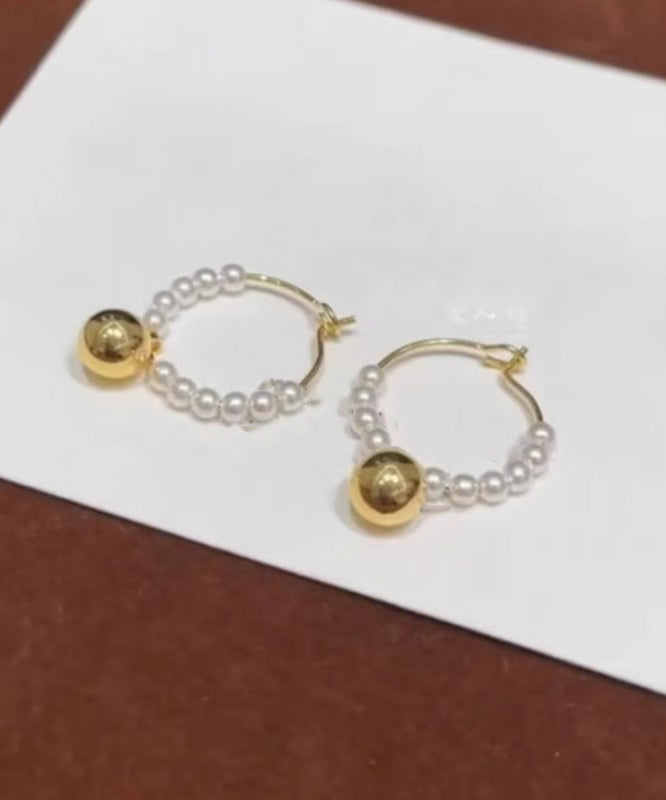 Colorblock Stylish Hoop Earrings Pearl Beading Metal