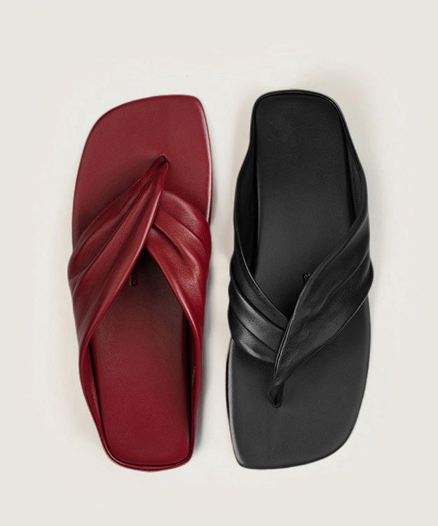 Flip Comfy Flops Stylish Splicing Red Leather Cowhide