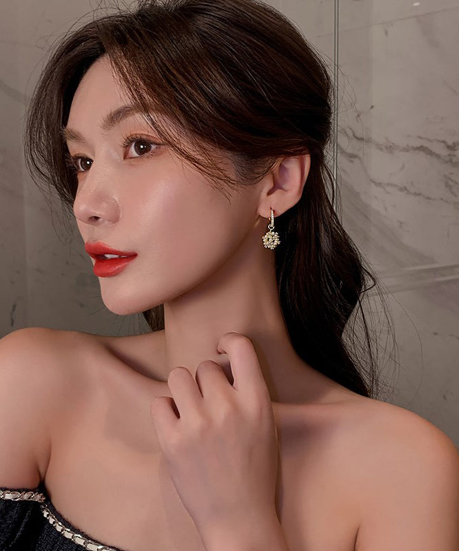 Zircon Copper Drop Alloy Stylish Gold Crystal Pearl Earrings