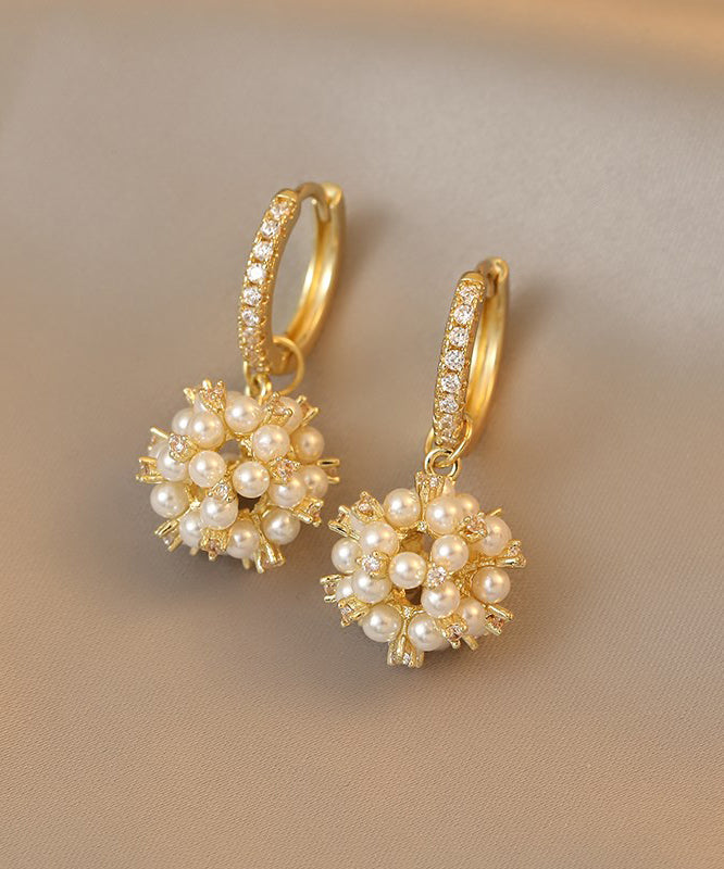 Zircon Copper Drop Alloy Stylish Gold Crystal Pearl Earrings