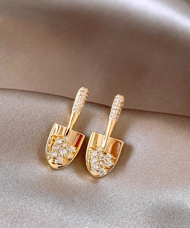 Shovel Gold Stud Overgild Stylish Copper Zircon Small Earrings