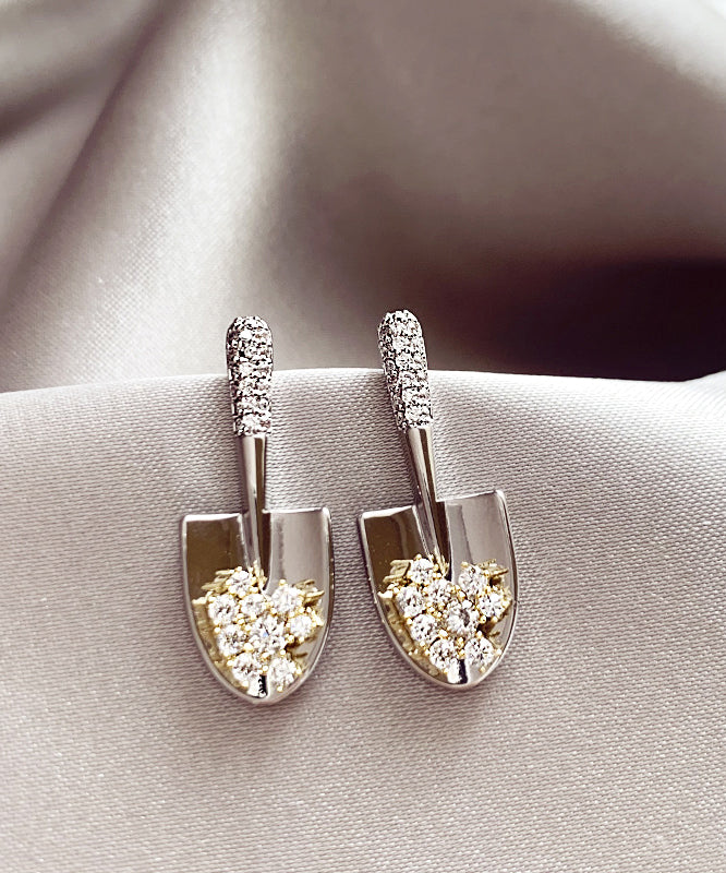 Shovel Gold Stud Overgild Stylish Copper Zircon Small Earrings