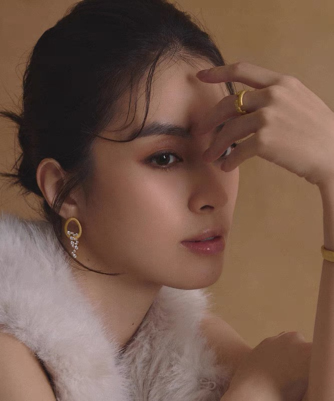 Zircon Tassel Copper Overgild Stylish Gold Earrings Drop