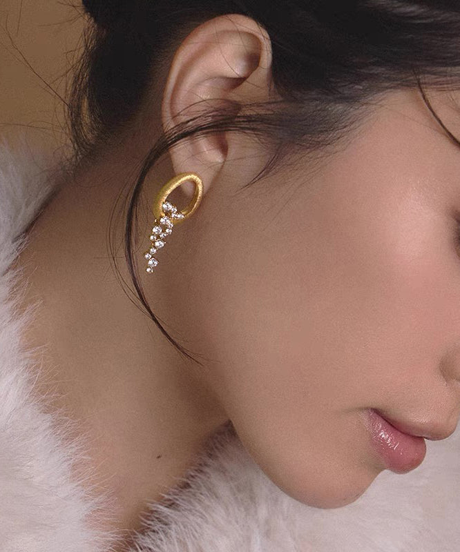 Zircon Tassel Copper Overgild Stylish Gold Earrings Drop