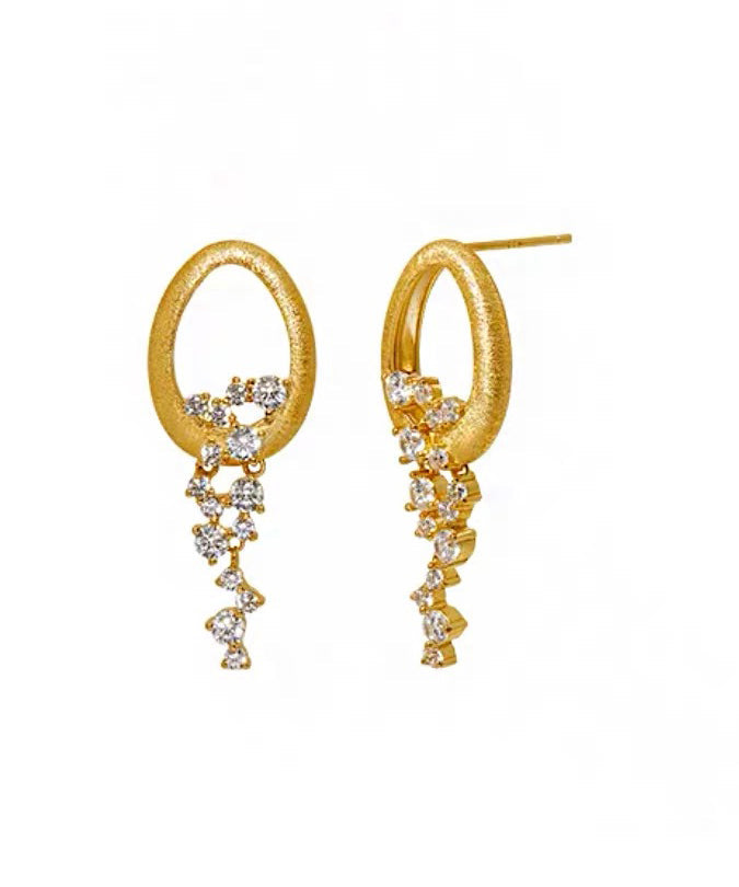 Zircon Tassel Copper Overgild Stylish Gold Earrings Drop