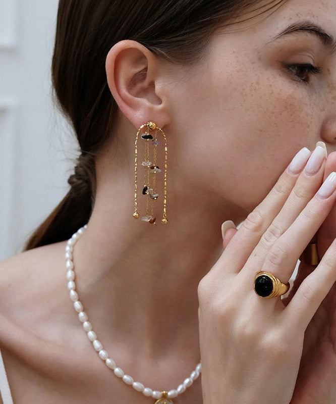 Rainbow Earrings Copper Stone Stylish Tassel Gold Drop