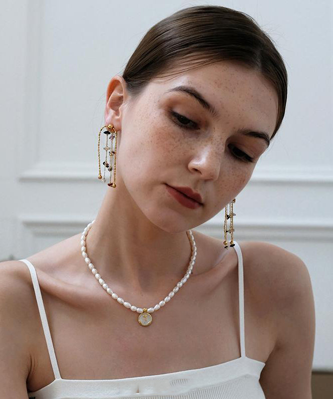 Rainbow Earrings Copper Stone Stylish Tassel Gold Drop