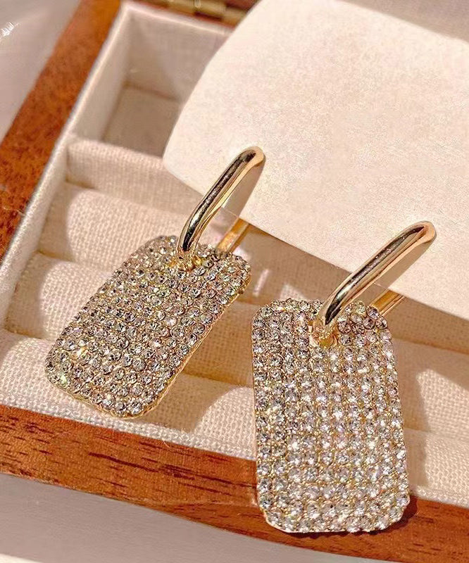 Zircon Hoop Gold Copper Square Stylish Earrings