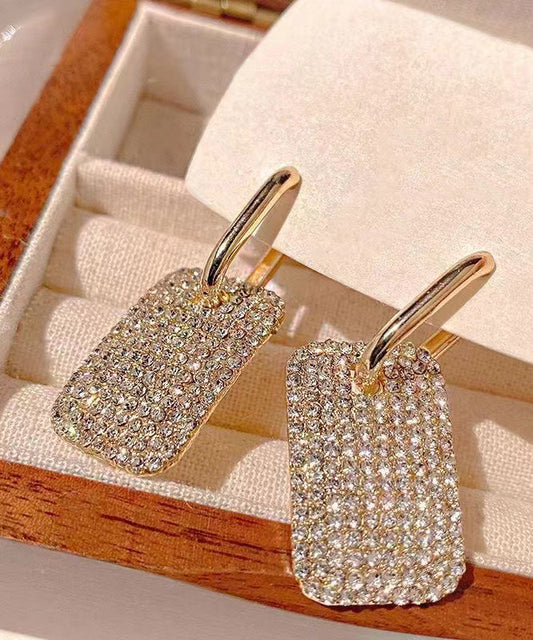 Zircon Hoop Gold Copper Square Stylish Earrings
