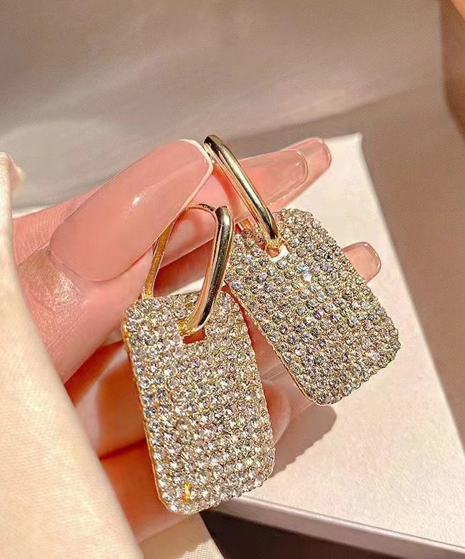 Zircon Hoop Gold Copper Square Stylish Earrings