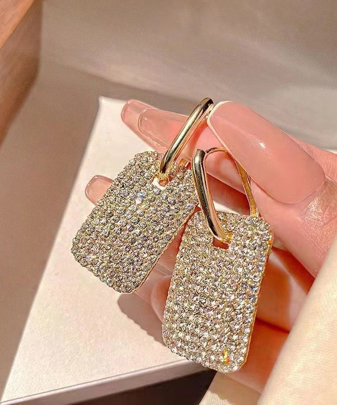 Zircon Hoop Gold Copper Square Stylish Earrings