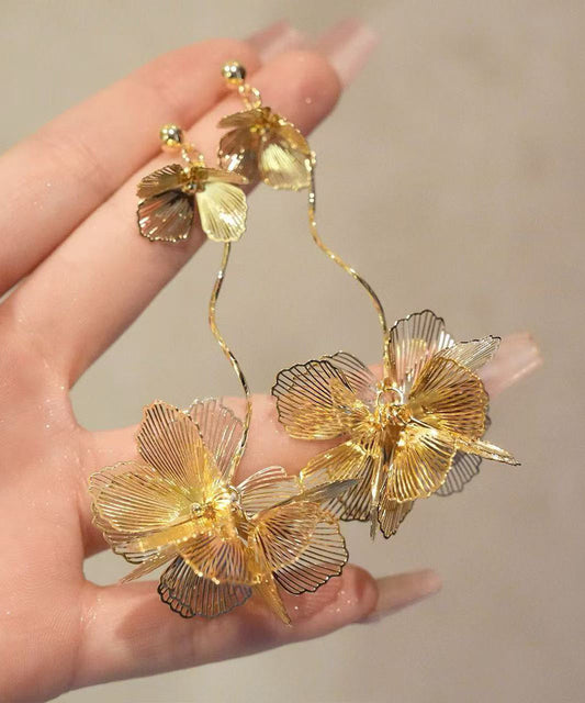 Gold Floral Stylish Earrings Drop Metal Overgild