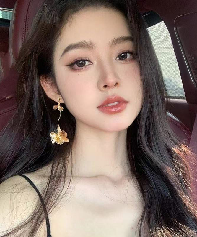 Gold Floral Stylish Earrings Drop Metal Overgild