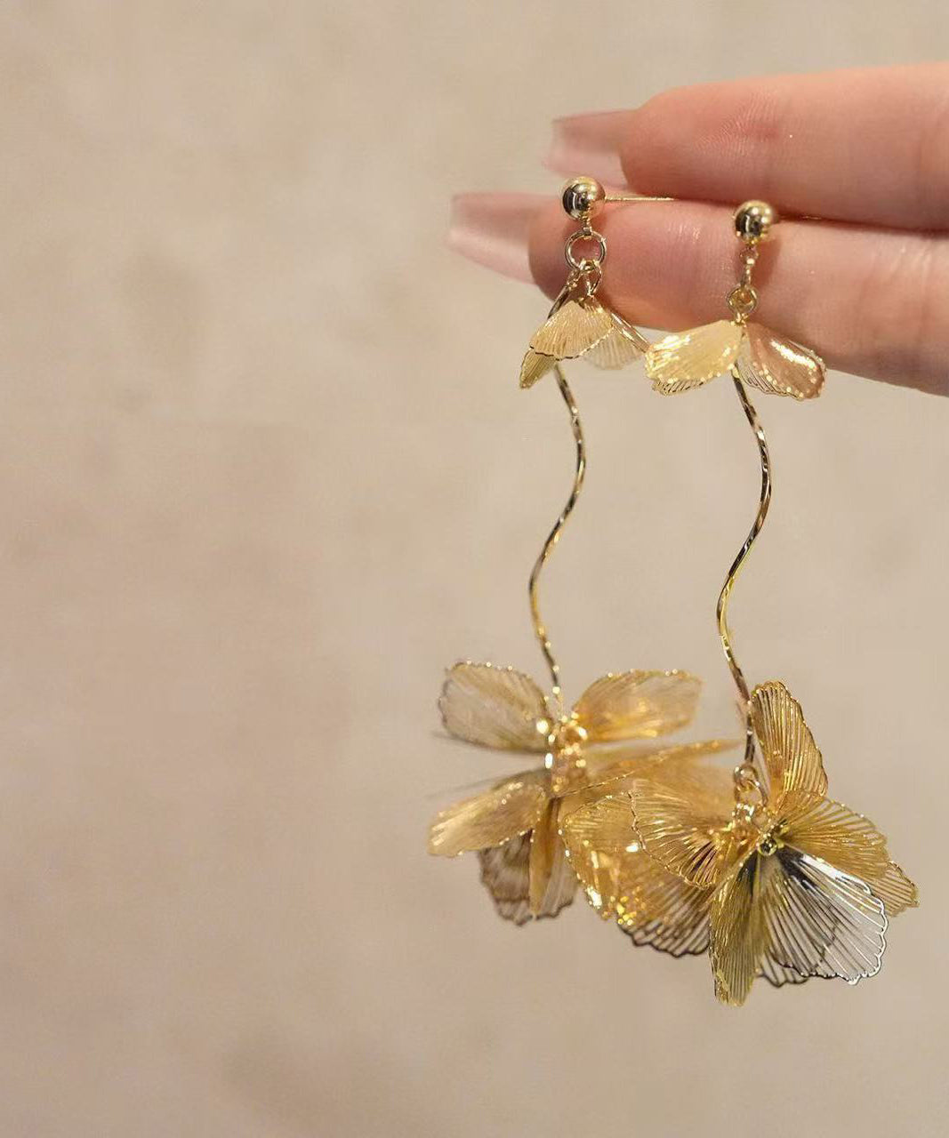 Gold Floral Stylish Earrings Drop Metal Overgild