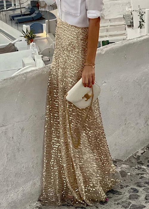 High Gold Maxi Skirts Waist Spring Sequins Stylish