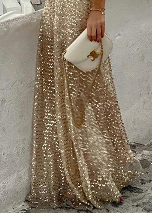 High Gold Maxi Skirts Waist Spring Sequins Stylish