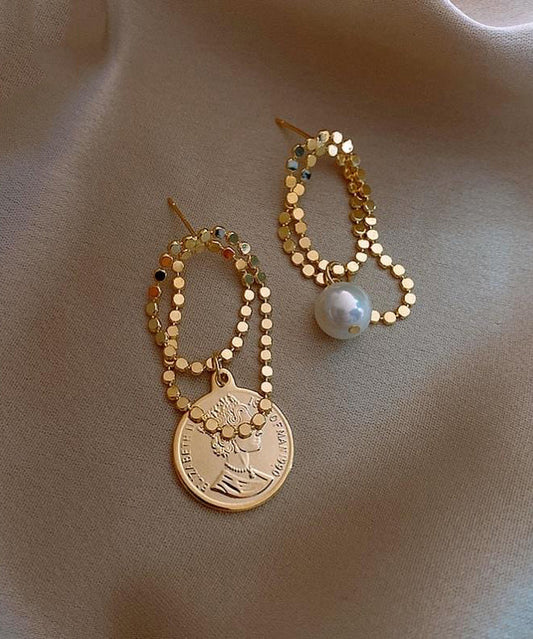 Asymmetrica Alloy Silver Stylish Srerling Gold Hoop Pearl