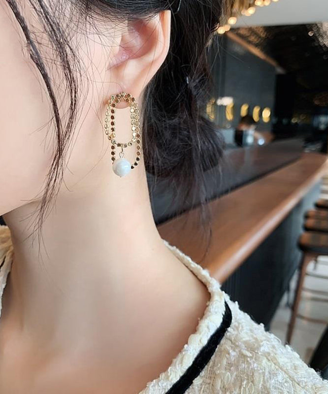 Asymmetrica Alloy Silver Stylish Srerling Gold Hoop Pearl