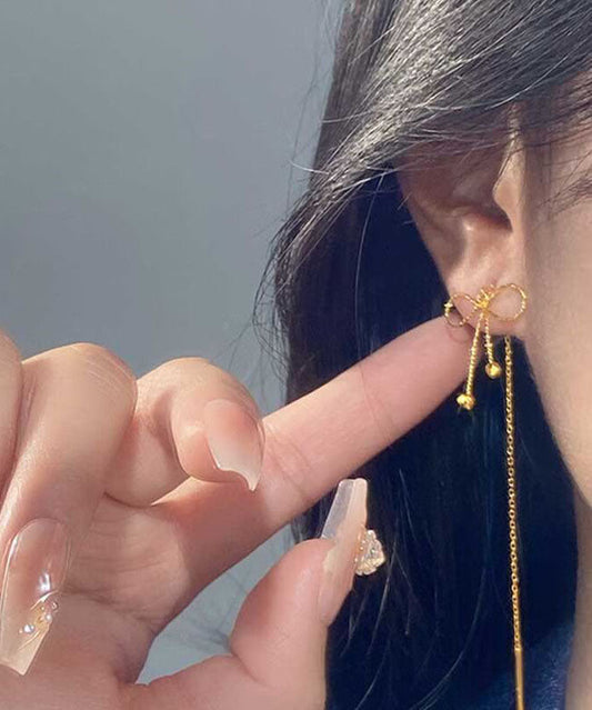Sterling Stylish Drop Gold Silver Earrings Overgild Bow