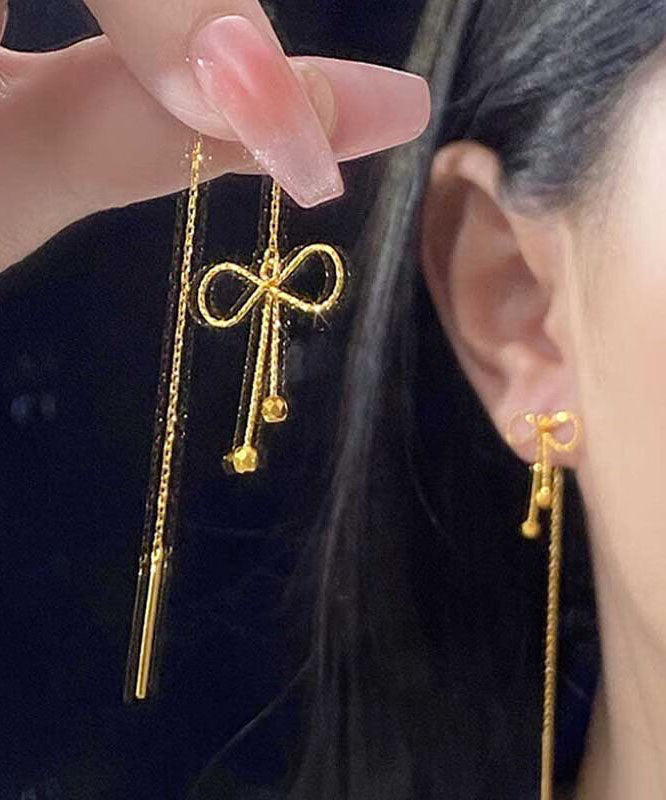 Sterling Stylish Drop Gold Silver Earrings Overgild Bow