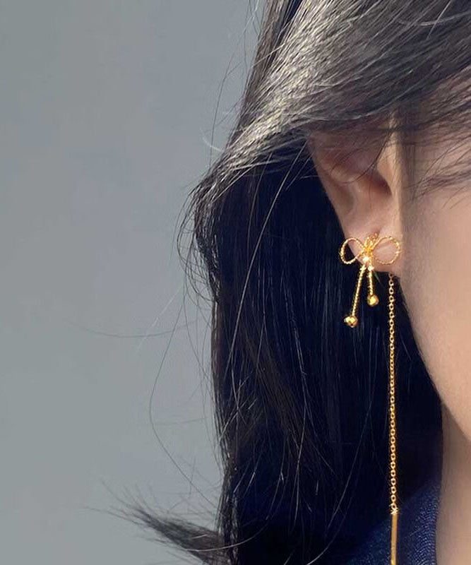 Sterling Stylish Drop Gold Silver Earrings Overgild Bow