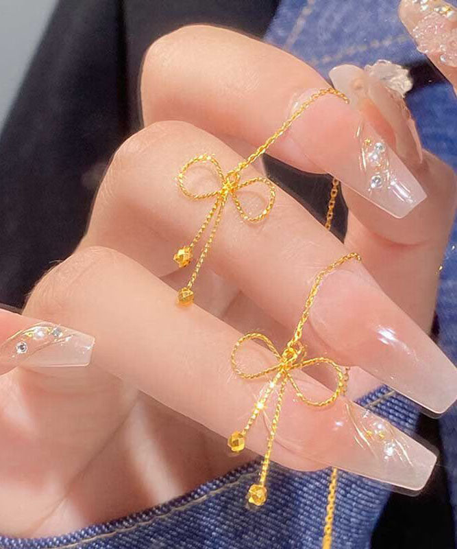 Sterling Stylish Drop Gold Silver Earrings Overgild Bow