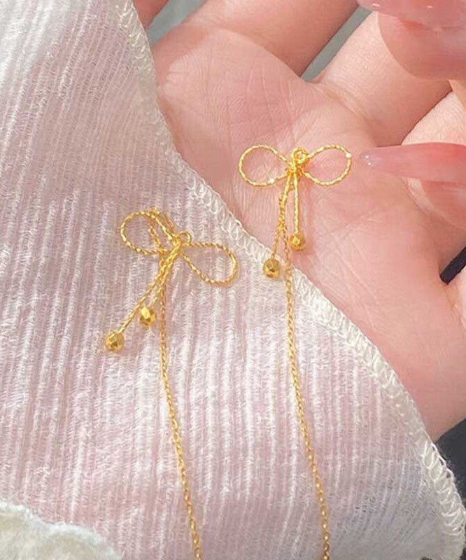 Sterling Stylish Drop Gold Silver Earrings Overgild Bow
