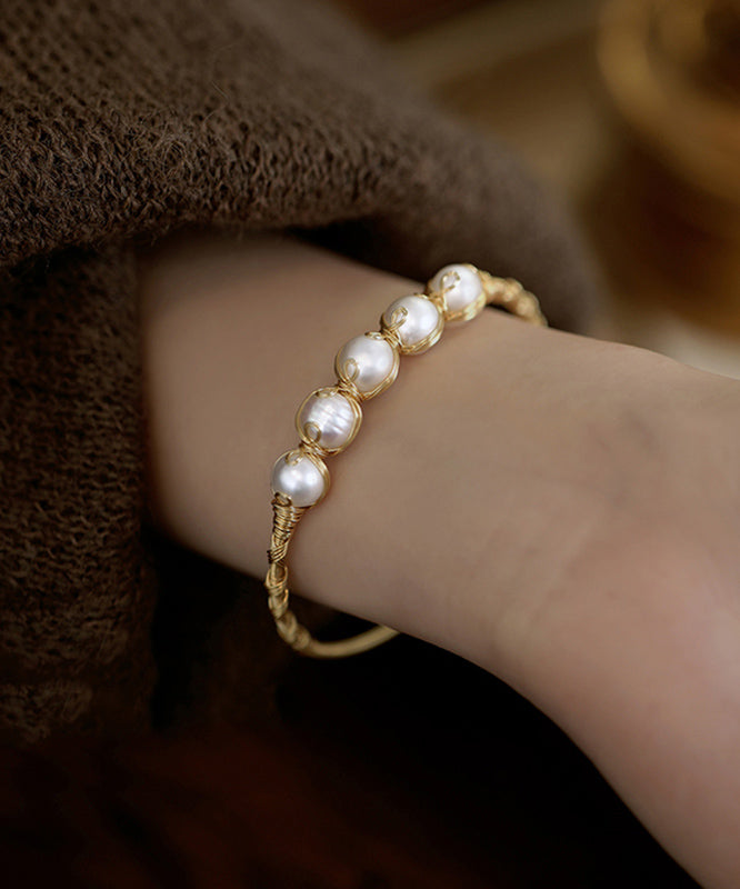 Stylish Gold Sterling Silver Overgild Pearl Cuff WF014